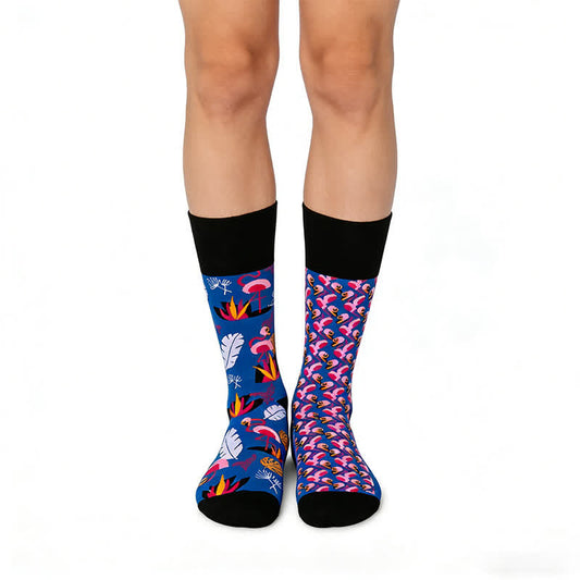 Chaussettes courtes à motif flamant rose. - Bleu - UE35-43 (US2-9) - image 0