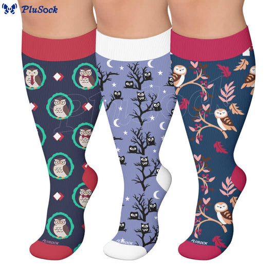 Chaussettes de compression grandes tailles à motif hibou charmant - image 0