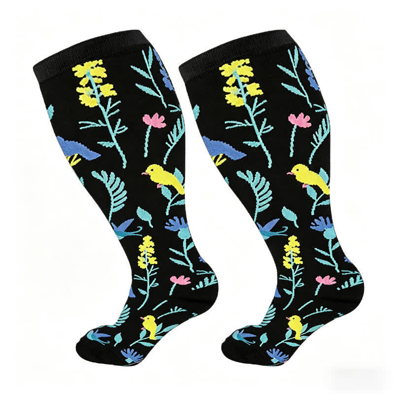 Chaussettes de compression à fleurs peintes grande taille (3 paires) - Jaune - 4XL - image 5