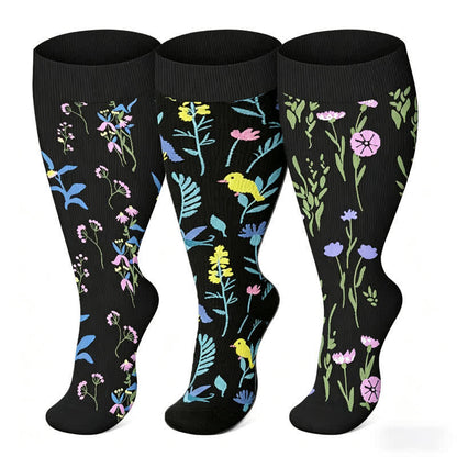Chaussettes de compression à fleurs peintes grande taille (3 paires) - image 0