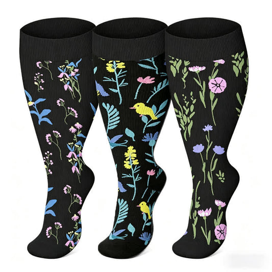 Chaussettes de compression à fleurs peintes grande taille (3 paires) - image 0
