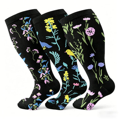 Chaussettes de compression à fleurs peintes grande taille (3 paires) - Multicolore - 4XL - image 1