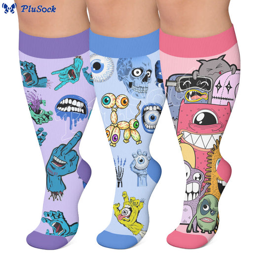 Chaussettes de compression grandes tailles à motifs de visages déformés - image 0