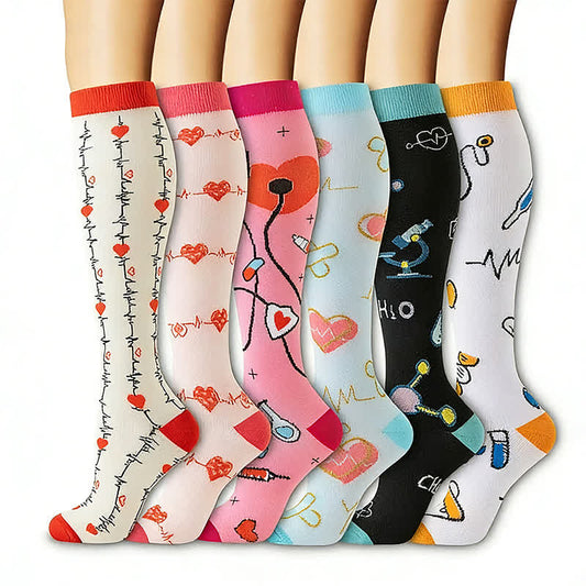 Chaussettes de compression montantes avec moniteur de fréquence cardiaque (6 paires) - Multicolore - L/XL - image 0