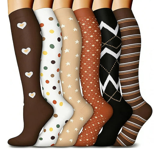 Chaussettes de compression à pois en forme de cœur et d'étoile (6 paires) - Multicolore - L/XL - image 0