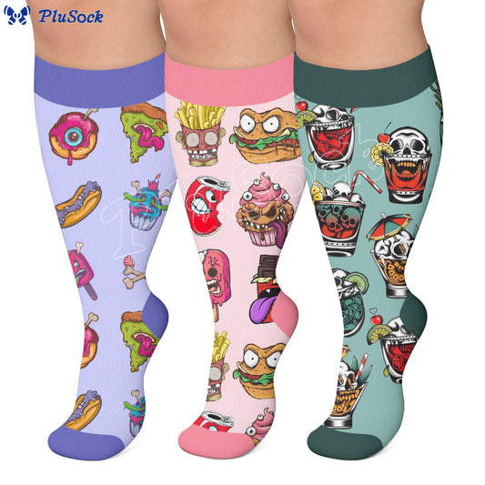 Chaussettes de compression grandes tailles à motifs de crânes alimentaires - image 0