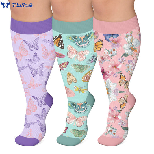 Chaussettes de compression grandes tailles à motif papillons dansants - image 0