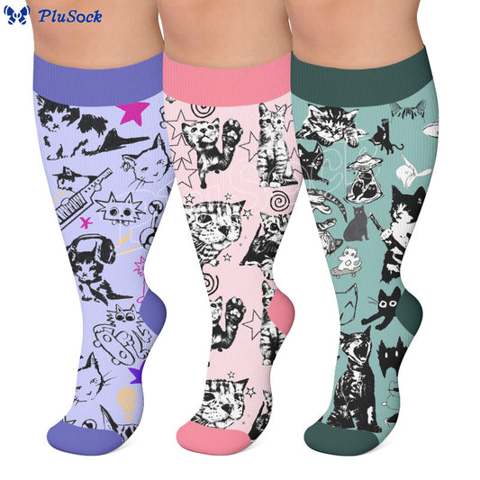 Chaussettes de compression grande taille Fun Cat Series - image 0