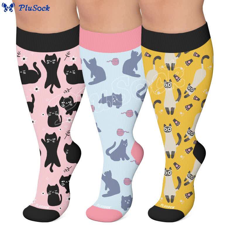 Chaussettes de compression grande taille à motif chat mignon - image 0