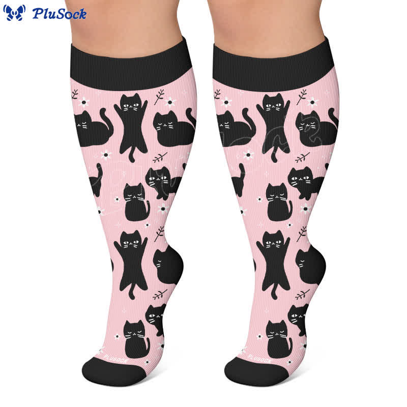 Chaussettes de compression grande taille à motif chat mignon - image 2