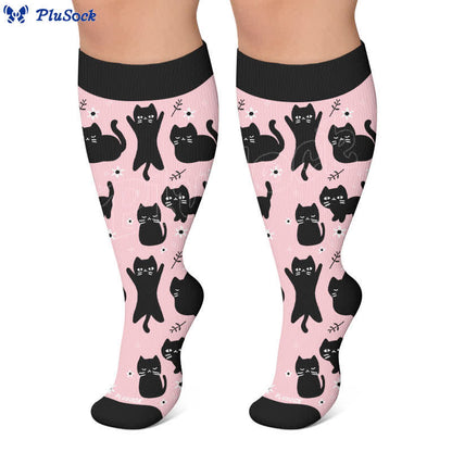 Chaussettes de compression grande taille à motif chat mignon - image 2