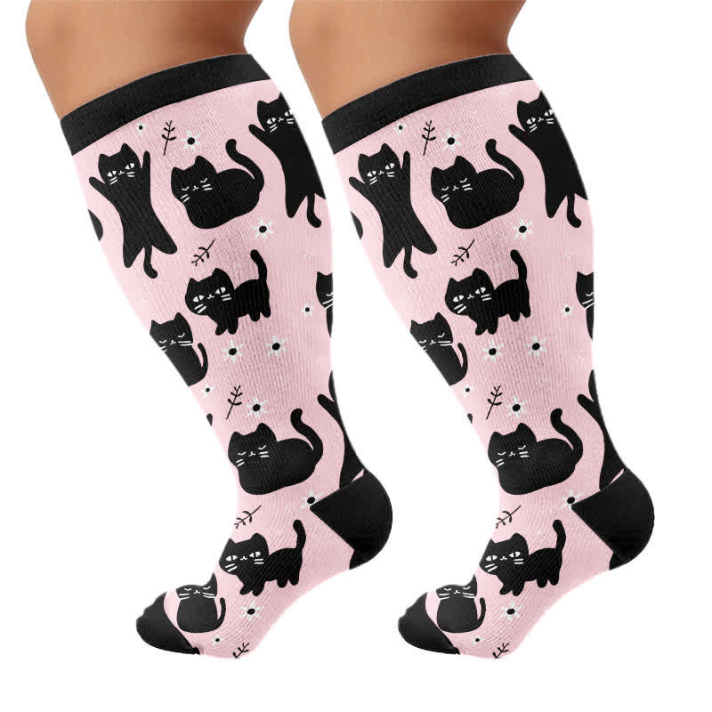 Chaussettes de compression grande taille à motif chat mignon - Rose (1 paire) - 4XL - image 6