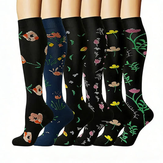 Chaussettes de compression brodées à motif floral (6 paires) - Multicolore - L/XL - image 0