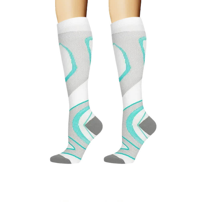 Chaussettes de compression à lignes géométriques sportives (4 paires) - Blanc - L/XL - image 1