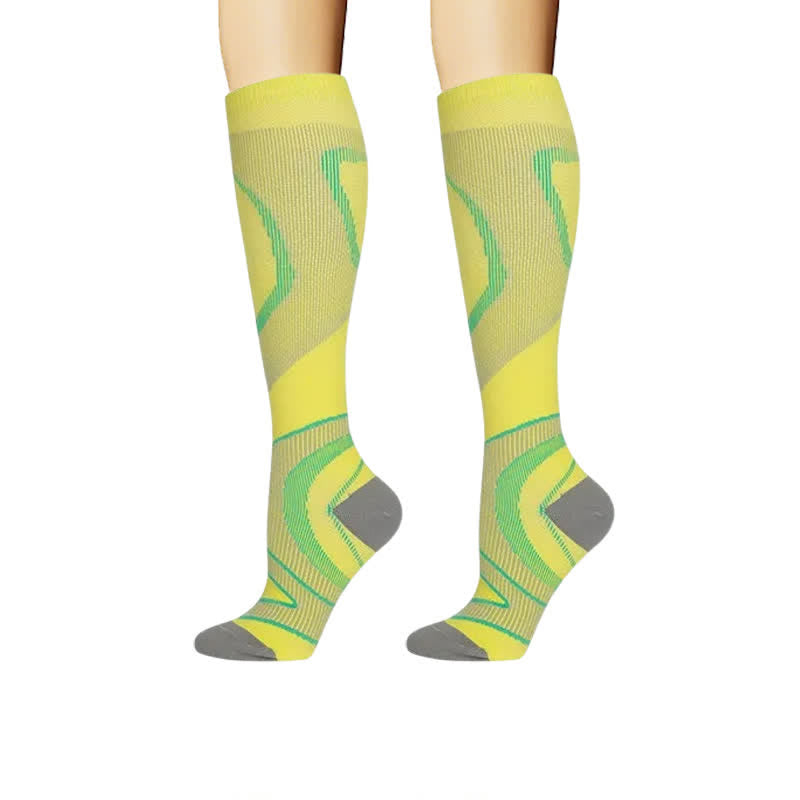 Chaussettes de compression à lignes géométriques sportives (4 paires) - Jaune - L/XL - image 3