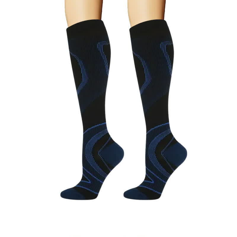 Chaussettes de compression à lignes géométriques sportives (4 paires) - Bleu marine - L/XL - image 2