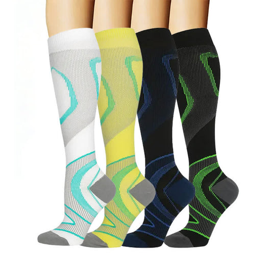 Chaussettes de compression à lignes géométriques sportives (4 paires) - Multicolore - L/XL - image 0