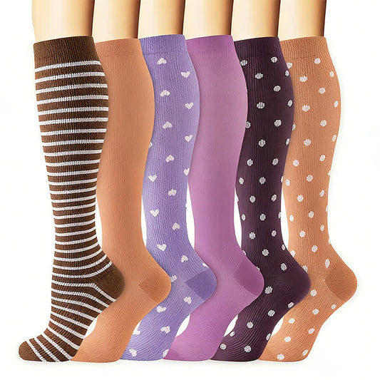 Chaussettes de compression à rayures, à pois et de couleur unie (6 paires) - Multicolore - L/XL - image 0