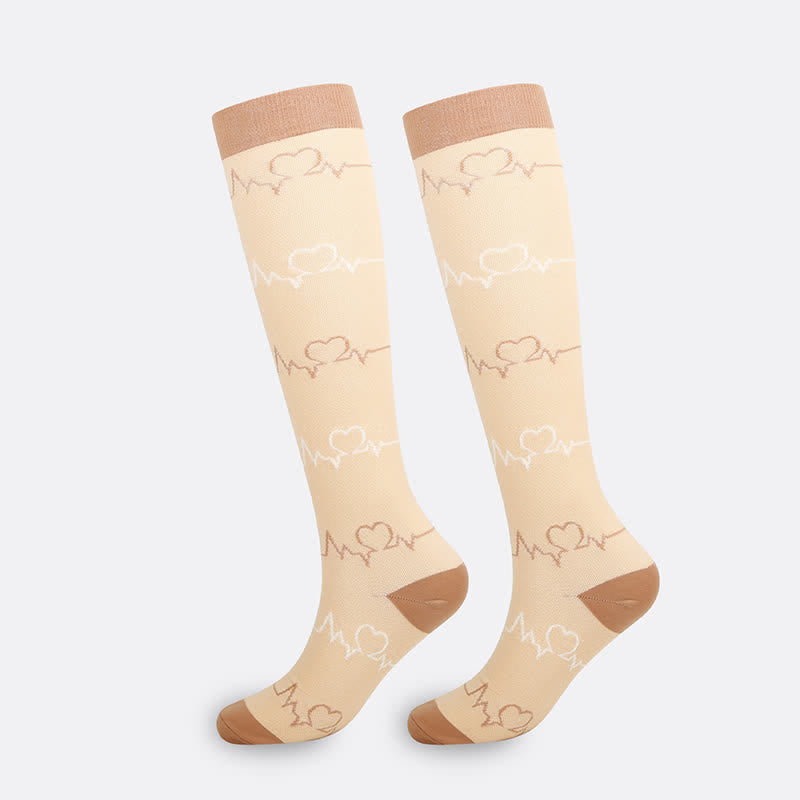 Chaussettes de compression hautes jusqu'aux genoux avec cœur rose (3 paires) - Brun - S/M - image 1