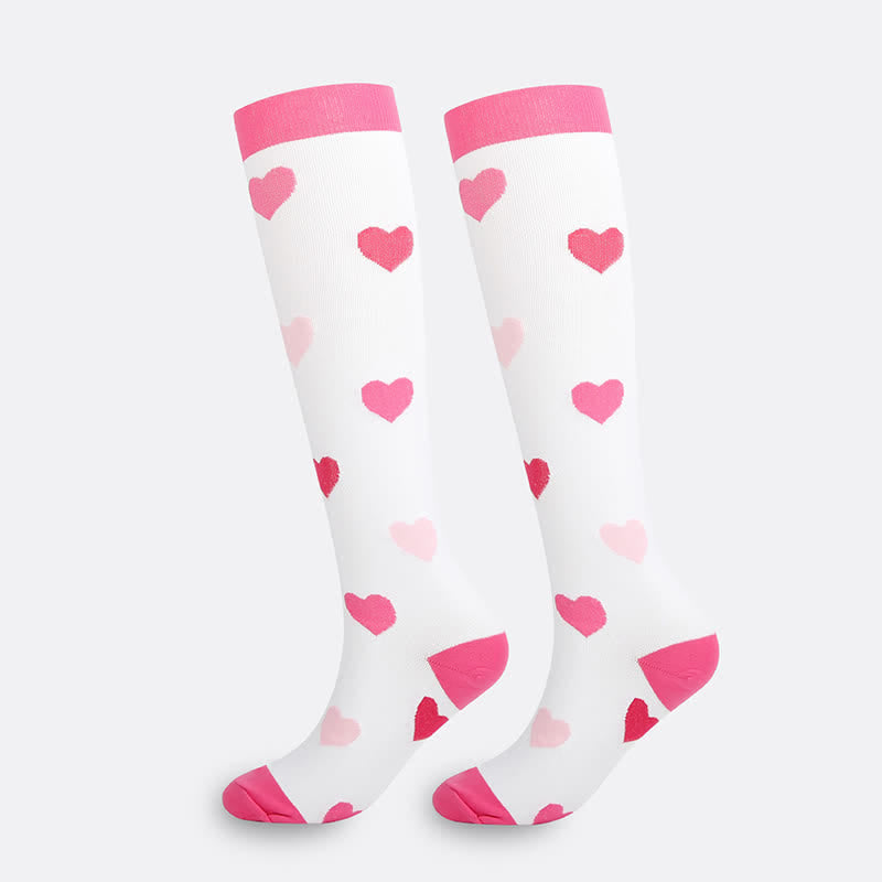Chaussettes de compression hautes jusqu'aux genoux avec cœur rose (3 paires) - Rose - S/M - image 3