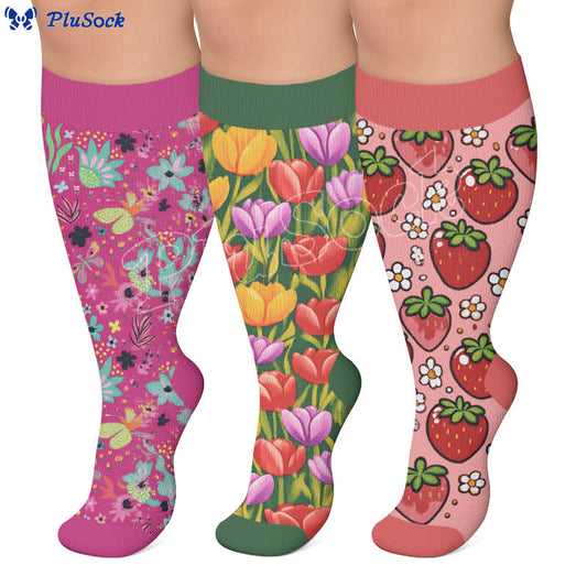 Chaussettes de compression grandes tailles à motifs floraux et fruités - image 0