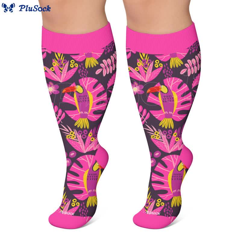 Chaussettes de compression grandes tailles à motif perroquet tropical - image 1