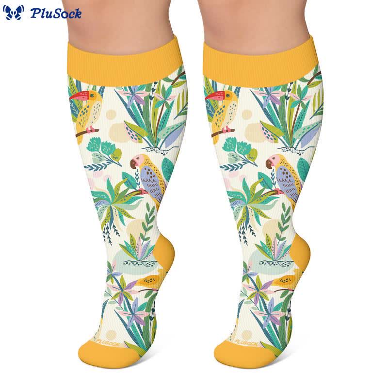 Chaussettes de compression grandes tailles à motif perroquet tropical - image 2