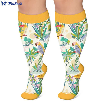 Chaussettes de compression grandes tailles à motif perroquet tropical - image 2
