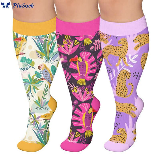Chaussettes de compression grandes tailles à motif perroquet tropical - image 0