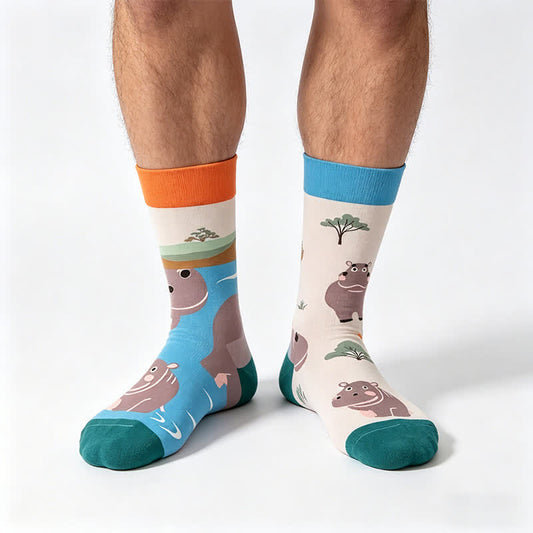 Chaussettes Hippo Cartoon Quarter - Bleu - EU36-43(US3-9) - image 0