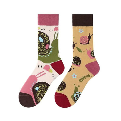 Chaussettes courtes à motif escargot et fleurs - image 1