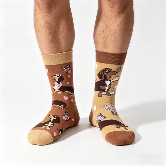 Chaussettes courtes à motif teckel joueur - Brun - EU36-43(US3-9) - image 0