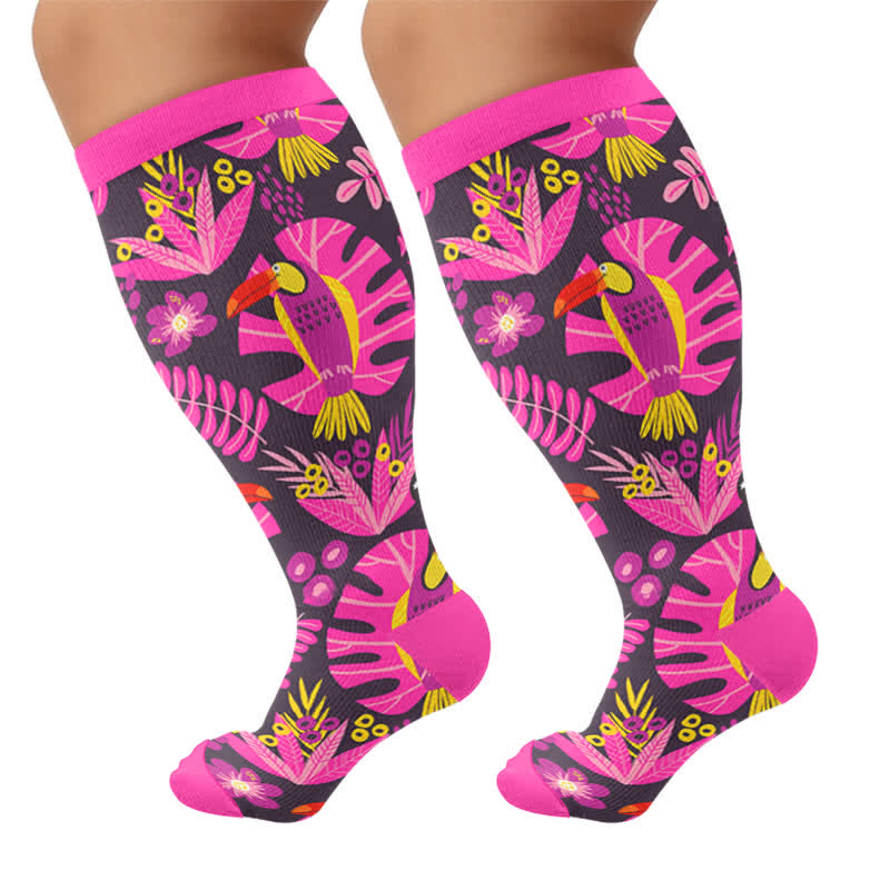 Chaussettes de compression grandes tailles à motif perroquet tropical - Fuchsia(1 paire) - 4XL - image 6