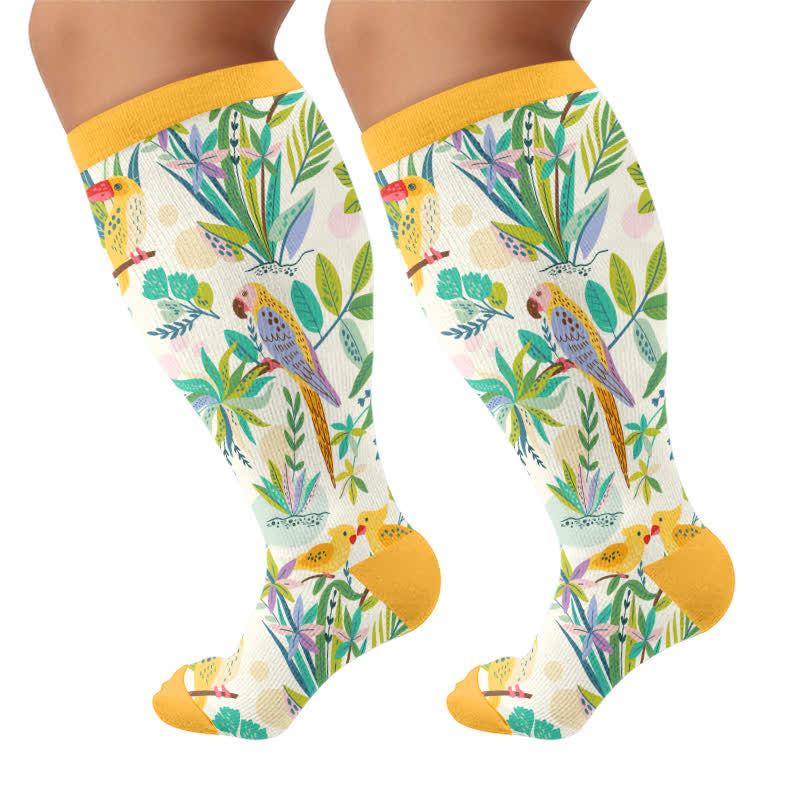 Chaussettes de compression grandes tailles à motif perroquet tropical - Jaune (1 paire) - 4XL - image 7