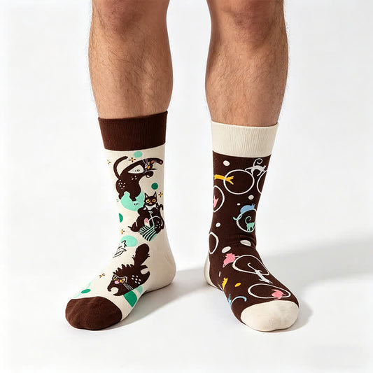 Chaussettes à motif chat joueur - Café - UE35-43 (US2-9) - image 0