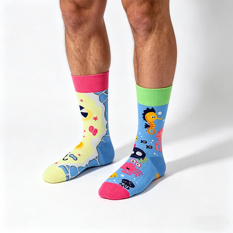 Chaussettes fantaisie à motifs océaniques - Bleu - UE35-43 (US2-9) - image 0