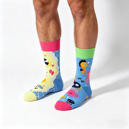 Chaussettes fantaisie à motifs océaniques - Bleu - UE35-43 (US2-9) - image 0