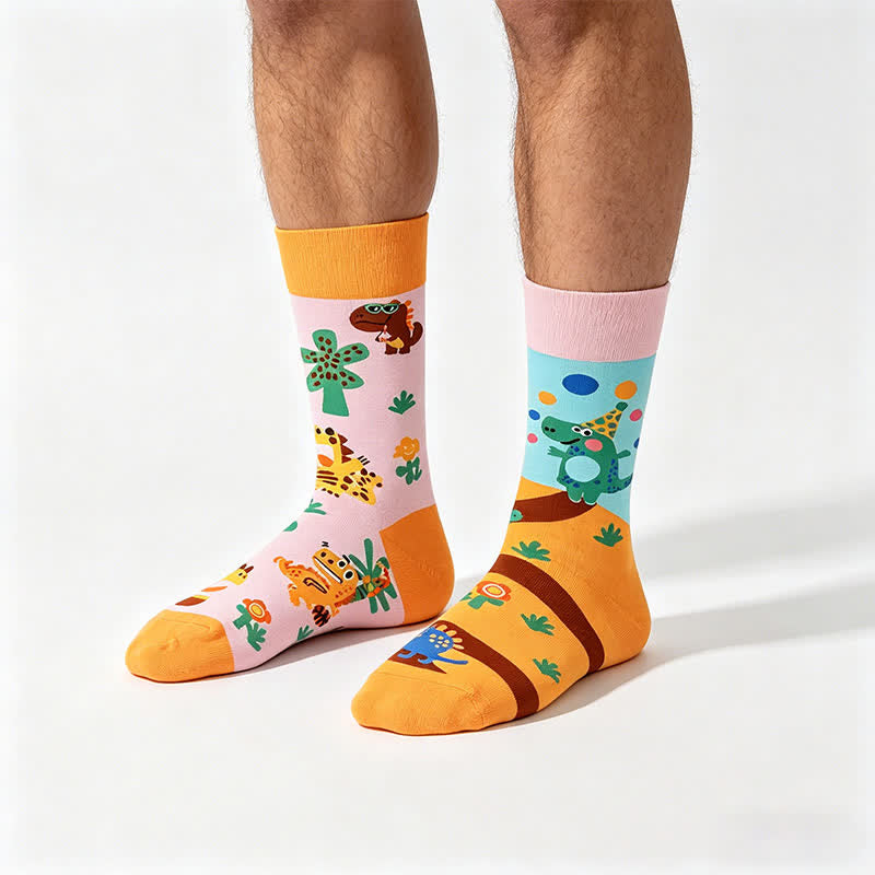 Chaussettes à motifs de dinosaures ludiques - Orange - UE35-43 (US2-9) - image 0