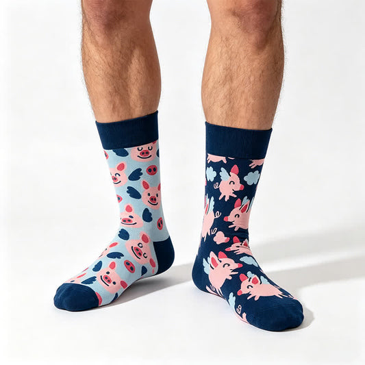 Chaussettes de 40 cm à motif cochon mignon de dessin animé - Bleu - UE35-43 (US2-9) - image 0