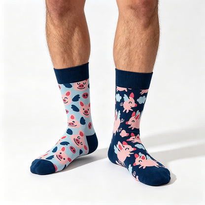 Chaussettes de 40 cm à motif cochon mignon de dessin animé - Bleu - UE35-43 (US2-9) - image 0
