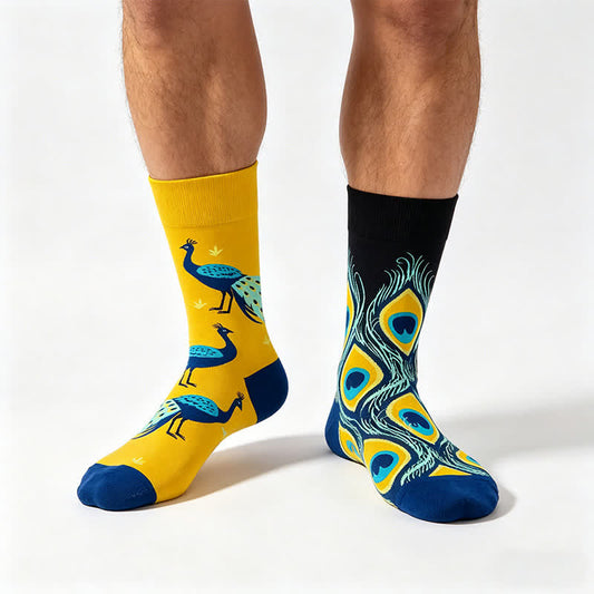 Chaussettes courtes colorées à motif paon - Jaune - UE35-43 (US2-9) - image 0