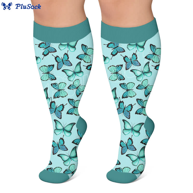 Chaussettes de compression grandes tailles à motifs papillons et fleurs - image 2