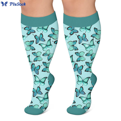 Chaussettes de compression grandes tailles à motifs papillons et fleurs - image 2