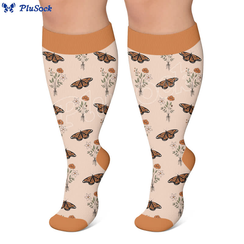 Chaussettes de compression grandes tailles à motifs papillons et fleurs - image 3