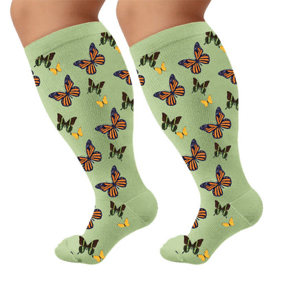 Chaussettes de compression grandes tailles à motifs papillons et fleurs - Vert (1 paire) - 4XL - image 7