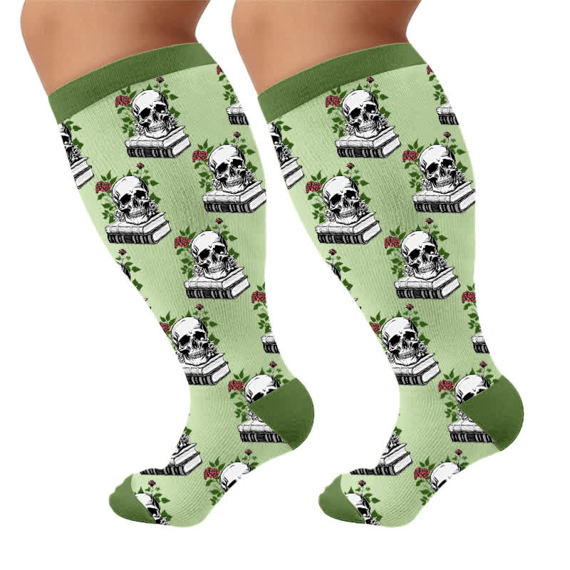 Chaussettes de compression grandes tailles à motifs de crânes rétro foncés - Vert (1 paire) - 4XL - image 5