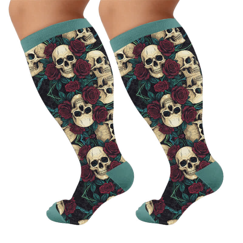 Chaussettes de compression grandes tailles à motifs de crânes rétro foncés - Bleu (1 paire) - 4XL - image 7