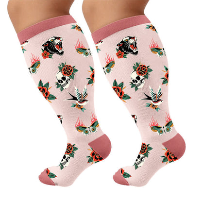 Chaussettes de compression grandes tailles à motifs de crânes rétro foncés - Rose (1 paire) - 4XL - image 6
