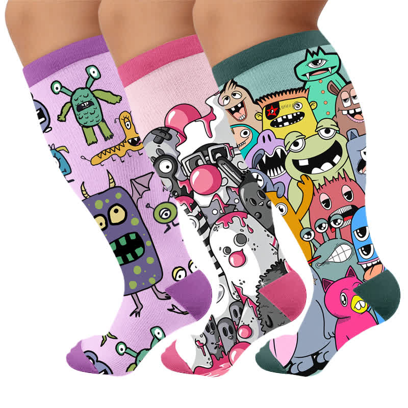 Chaussettes de compression Monster hautes grandes tailles - Multicolore (3 paires) - 4XL - image 1