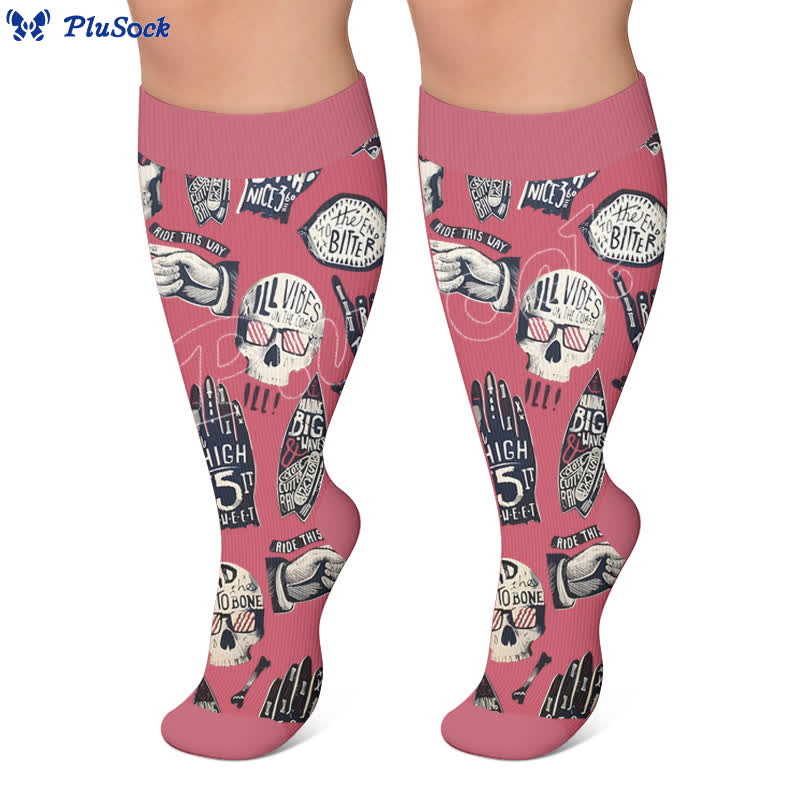 Chaussettes de compression grandes tailles à imprimé têtes de mort rétro - image 3